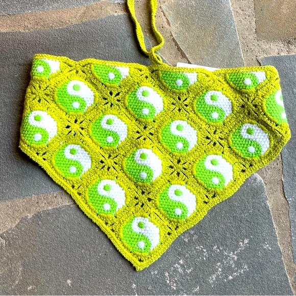 New🌟Free People-Green yin-yang crochet hair scarf - Picture 5 of 7